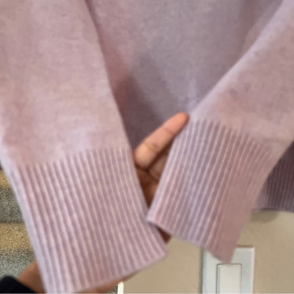 SAKS FIFTH AVENUE Cashmere Lavender Crew Neck Soft Detail Trim Sweater - Picture 7 of 8